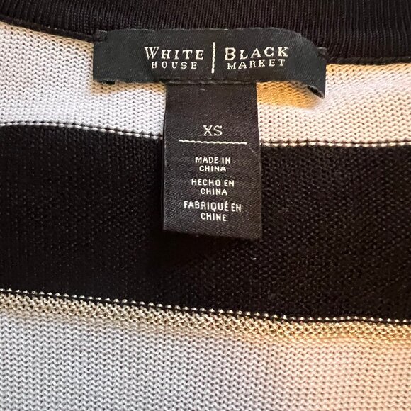 White House Black Market, Size XS Black & White Striped Cardigan, gold detail - Picture 4 of 6